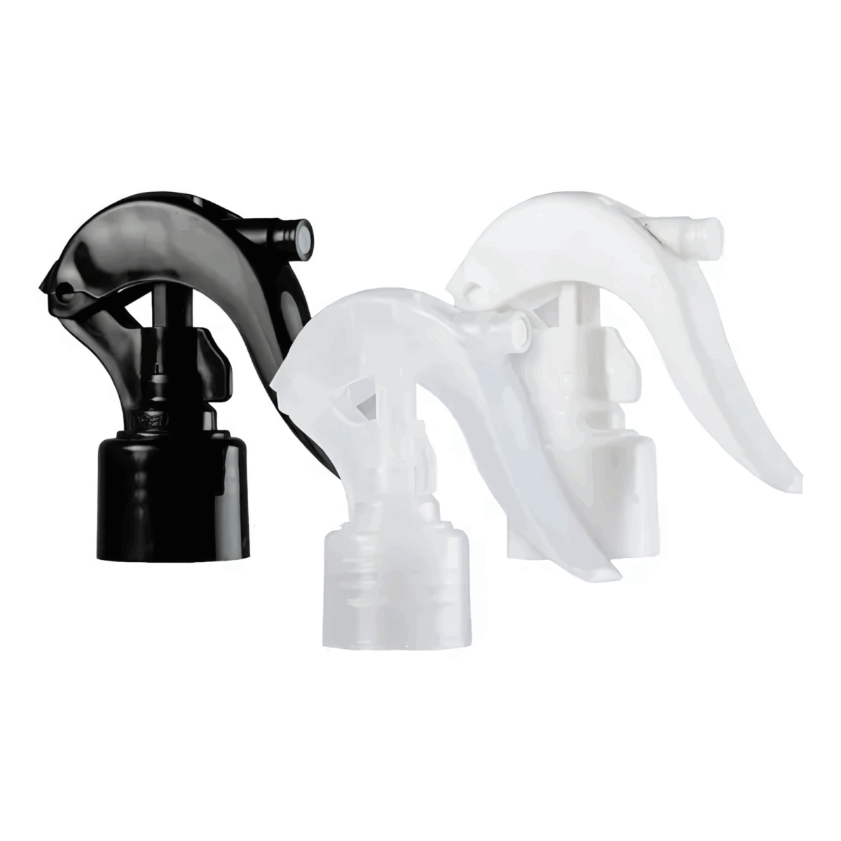 Minigatillo pulverizador, pulverizador rosca 24, gatillo pequeño, gatillo blanco, gatillo negro, gatillo natural, tapa con pulverizador, accesorios para envases pequeños, atomizador compacto, tapa spray, dispensador líquido, packaging funcional, gatillo mini, envases con gatillo, pulverizador para cosmética.