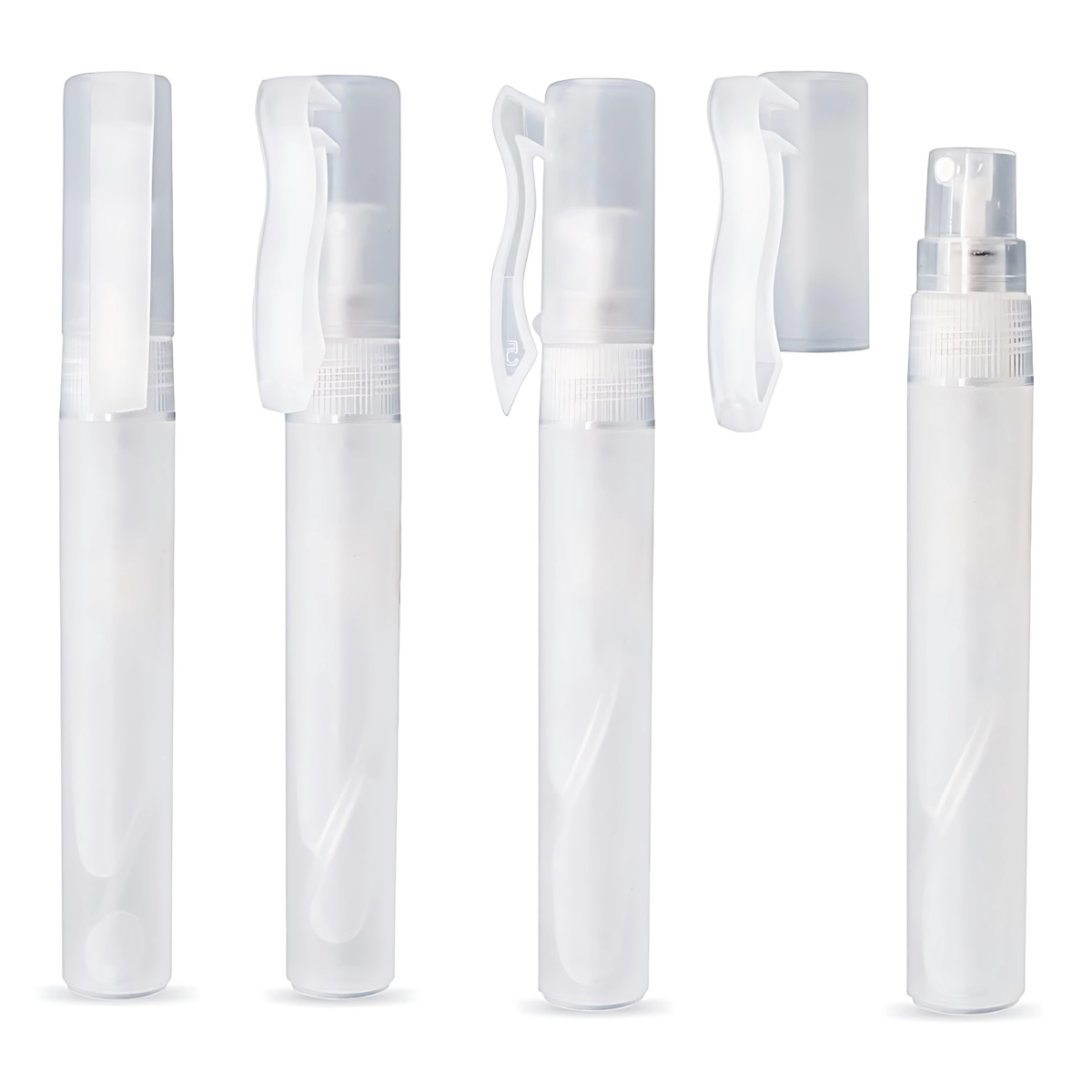 Frasco demo spray tipo lapicera de 10ml, ideal para muestras de perfume, sanitizante o aromatizador. Atomizador recargable, portátil y compacto, presentación profesional y moderna.