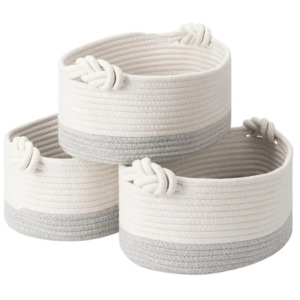 Cesto organizador grande de hilo rígido blanco con base gris, medidas 30x20x20 cm, ideal para juguetes, ropa o libros. Canasto organizador resistente, flexible y sin divisiones. Cesto de almacenamiento decorativo para hogar o habitación. canasto para ropa canasto organizador