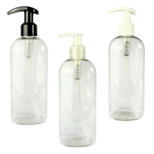 Petaca PET con cremera dosificadora. Botella plástica liviana de diseño ergonómico, ideal para cremas, lociones, geles, productos cosméticos o de cuidado personal. Práctica para uso diario o comercialización.
