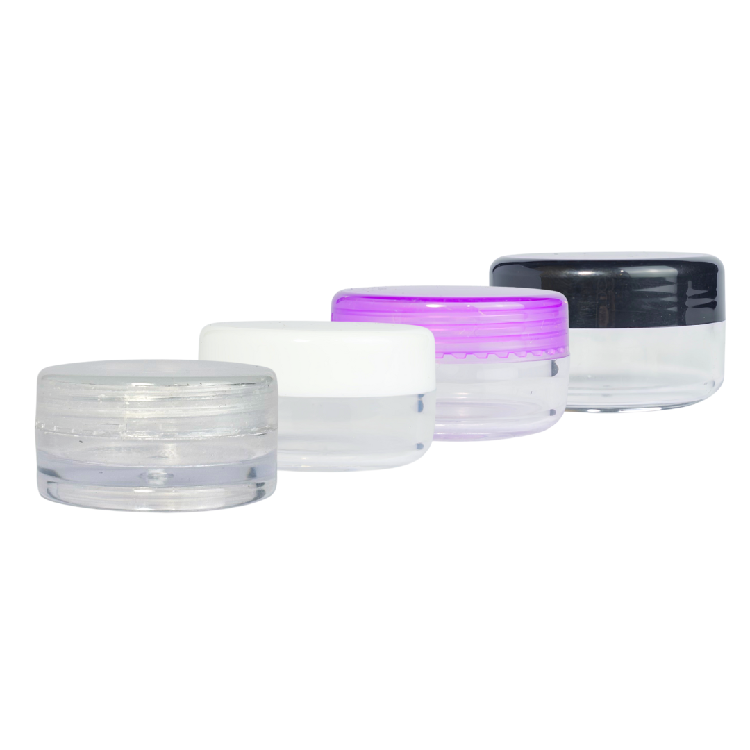 pote acrílico 10g, pote acrílico 30g, envase cosmético pequeño, pote con tapa a rosca, pote muestras cosmética, frasco para cremas, envase para gel, pote plástico pequeño, tapa blanca, tapa negra, tapa transparente, tapa violeta, pote para laboratorio, pote para productos sólidos, Penfer, packaging cosmético, envases mini, frasco rosca pequeño