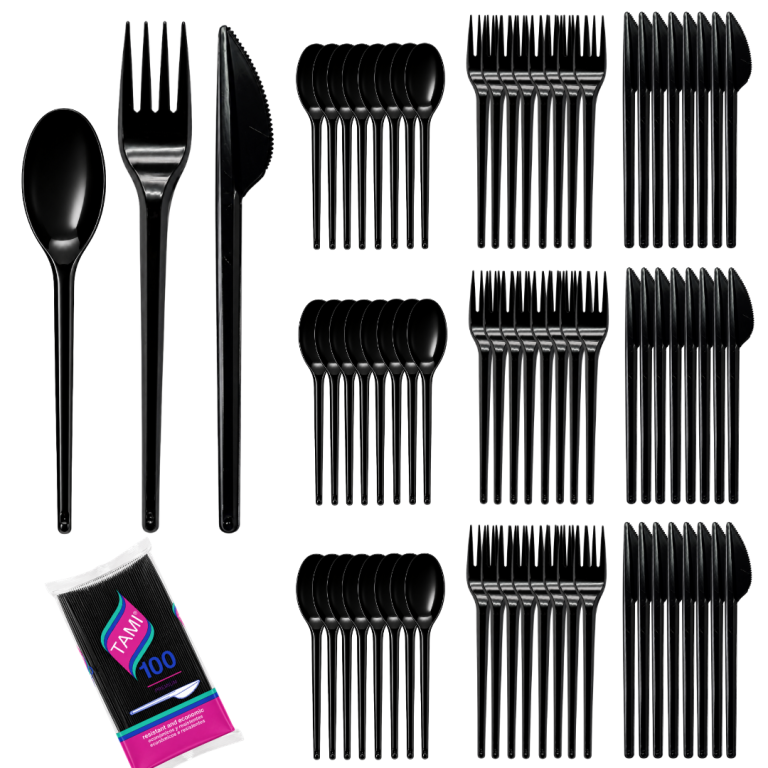 cuchara descartable para fiesta tenedor descartable cuchillo descartable negro